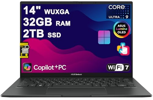 ASUS Zenbook 14 Laptop 14 WUXGA OLED Touch (100% DCI-P3, 500nits HDR) Intel 16-core Ultra 9 285H (GPU Up to 77 Tops) 32GB DDR5 2TB SSD for Designer Business Professional Win11 ICP Hub w/Copilot AI
