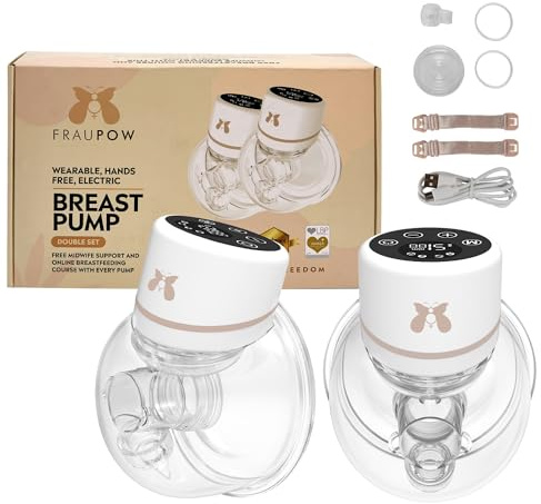 Fraupow Double Wearable Electric Breast Pump | Includes Midwife Consultation & Breastfeeding Course | Award-Winning & Endorsed by The Breastfeeding Doctor | Hands Free w/ 4 Modes & 12 Intensity Levels