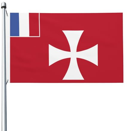 Drapeau des îles Wallis et Futuna - Drapeau double face - 0,9 x 1,5 m - Léger et résistant aux couleurs - Avec boutonnières - Idéal pour les fêtes en plein air et les jardins.