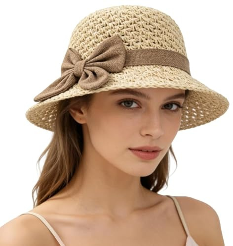 errcom Damen Sonnenhut UV-Schutz Strandhut Faltbar Sommerhut Strohhut mit Breite Krempe Summer Hat Women's Breathable Hat Visor Cap Für Strand Und Outdoor Aktivitäten Sonnenschutz