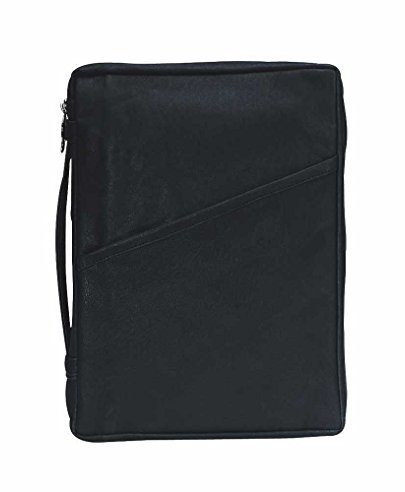 Schwarze klassische Bibelhülle aus Leder mit Griff, Schwarz, Large