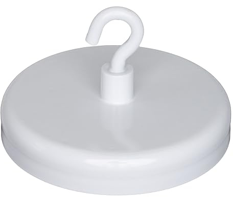 Ferrite White Painted Clamping Magnet with M4 Hook for Hanging, Holding or Displaying Items - 57mm dia - 25kg Pull