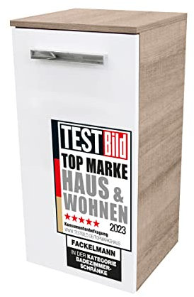 FACKELMANN Unterschrank A-VERO / Badschrank mit gedämpften Scharnieren / Maße (B x H x T): ca. 35 x 69 x 32 cm / hochwertiger Schrank fürs Bad / Korpus: Braun hell / Front: Weiß / Breite: 35 cm