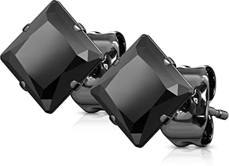 Paire de boucles d'oreilles homme femme acier diamant carre toute noir - 3mm