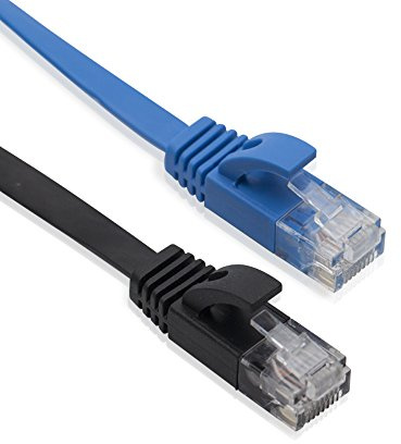 Cablesson Cat6 Flachbandkabel - 2er Pack (Schwarz/Blau) - 10/100/1000 Mbit/s, Gigabit LAN Netzwerkkabel, Flach, Flachband, ideal für Bodenbeläge, Laminat, Parkett, Randleisten