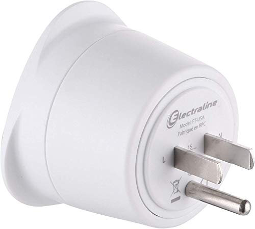 Electraline 70054 Adaptateur de voyage France 2 Broches Europe vers 3 Broches Usa, Blanc
