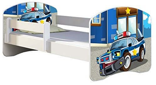 Kinderbett Jugendbett mit einer Schublade und Matratze Weiß ACMA II 140 160 180 40 Design (160x80 cm, 38 Polizei)