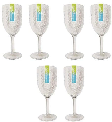Bello Pack of 6 Plastic Wine Goblet Dimple Glasses