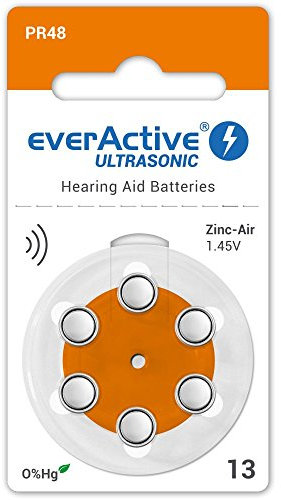 everActive Ultrasonic - Hörgerätebatterien 13 / PR48 - Zink Luft Batterien für Hörgeräte - Langlebig, hohe Energiedichte, frei von Quecksilber - Blisterverpackung 6 St.