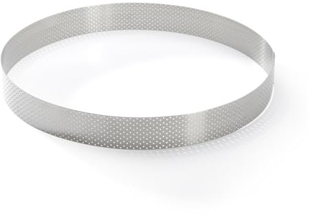 De Buyer - Cercle à tarte rond VALHORNA en inox perforé - 28,5 x 3,5 cm - Fabriqué en France, Technologie AIR SYSTEM, Micro-Perforations pour Cuisson Rapide et Homogène pour Résultats Croustillants