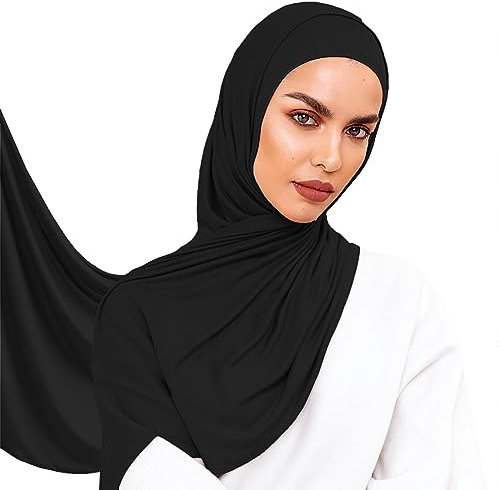 Voile Chic 5 Farben vorgenähtes Instant-Premium-Jersey-Kopftuch – schwarz