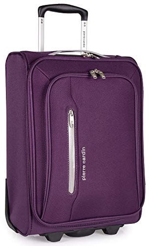 Pierre Cardin Soft Sided 18 Inch Suitcase with Wheels - KLM Flybe Emirates Cabin Approved Under 55x40x20 Luggage TUI Soft Shell Bag | Light 1.8kg 48.5cm 30L (Carry On, Purple & Light Grey)