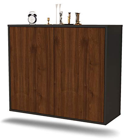Dekati Sideboard Hialeah hängend (92x77x35cm) Korpus anthrazit matt - Front Holz-Design Walnuss - Push to Open