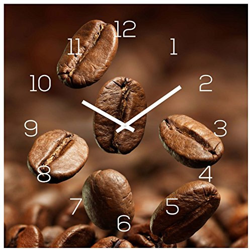 levandeo Wanduhr Alu-Dibond 30x30cm Uhr Alubild Kaffee Coffee Kaffeebohnen Deko Aluminium Küchendeko Küchenuhr Einrichtung