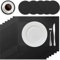 HEYOMART 6er Set Platzsets und Untersetzer, rutschfest Abwaschbar Tischsets, PVC Vinyl Hitzebeständig Platzdeckchen, Ideal für Küche, Party, Hochzeit usw, Schwarz