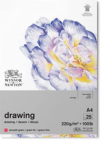 Winsor & Newton 6689741 Zeichenpapier im Block - 25 Blatt A4, 220g/m², feine Körnung, natürliches Weiß, säurefrei in archivierbarer Qualität, Alterungsbeständig für Fineliner, Tusche, Buntstift