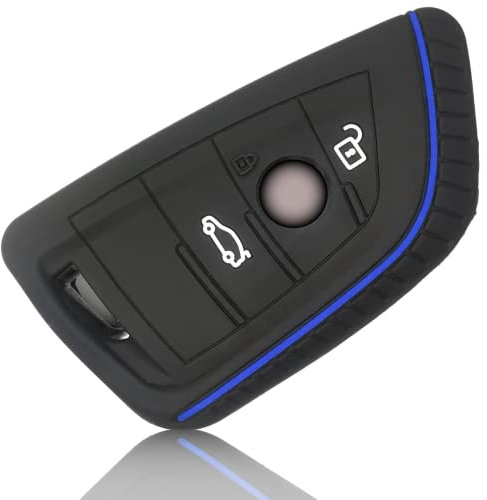 FOAMO Cover per chiave auto, compatibile con BMW 3-4 tasti (solo Keyless-Go), in silicone, colore nero e blu