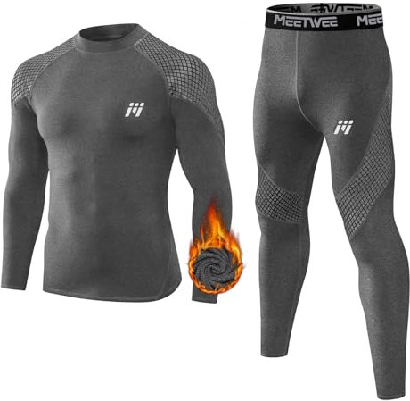 MEETWEE Thermounterwäsche Herren, Winter Funktionsunterwäsche Atmungsaktiv Thermo Unterwäsche Set Lang Thermohemd & Thermohose Kompressionsanzug für Männer Skifahren Laufen Sport
