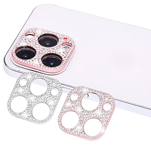 Wisdompro [2 Pack] Bling Camera Lens Protector for iPhone 13 Pro/iPhone 13 Pro Max, Glitter Diamond Camera Lens Cover Sticker Protector for iPhone 13 Pro/iPhone 13 Pro Max 2021 (Rose Gold + Silver)