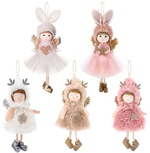 Aceshop 5 Stück Christbaumschmuck, Weihnachtsanhänger Engel, Weihnachten Engel Anhänger, Weihnachtsbasteln Weihnachtsbaum Anhänger Weihnachtsdeko, Ornamenten für Weihnachtsbaum Weihnachtsengel Puppe