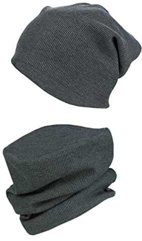 TupTam Mütze und Schal Kinder Set – Weiches Schal Mütze Set Kinder für Herbst und Winter, Farbe: Rippstoff Anthrazit Meliert, Größe: 56-62