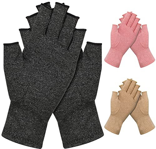3 Pairs Compression Gloves for Arthritis for Women and Men, Fingerless Gloves Non-slip for Computer Typing, Dailywork, Hands and Joints Pain Relief
