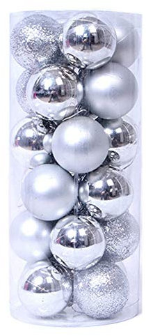 Uposao 24 Stück Kunststoff Weihnachtskugeln,Dekorative Christbaumkugeln Set Weihnachtskugeln Weihnachtsbaumschmuck Baumkugeln Weihnachtsbaum Deko Ornamente zum Aufhängen für Weihnachten 40mm,Silber