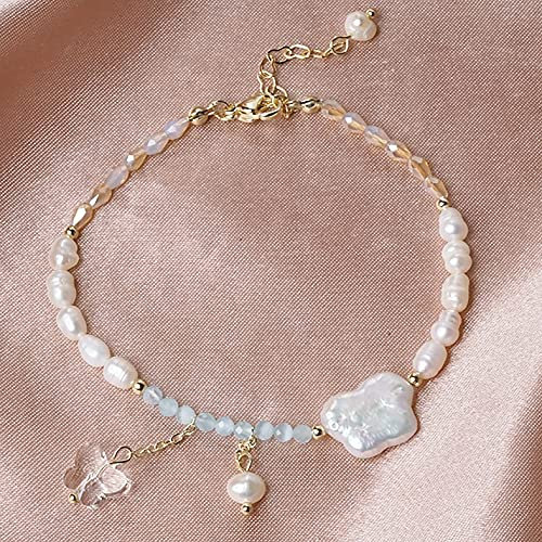 Bettelarmband Feng Shui Armband Aquamarin Opal Chakra Kristall Natürliche Süßwasserperle Armband Glücksbringer Glasur Schmetterling Psychischer Schmuck for stärkere Handgelenke Wohlstand Liebe Ehe