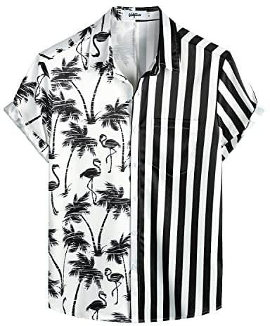 VATPAVE Herren Flamingo Hawaii Hemd Männer Freizeit Kurzarmhemd Sommer Strandhemd Regular Fit 3X-Large Schwarzer Flamingo