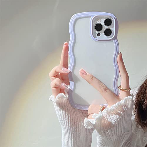 Rokmym Custodia Compatibile con iPhone 13 Pro - Case Trasparente Aesthetic Silicone Dolce Wave Frame TPU Design Semplice Onde per Uomo Girls Cover - Lilla