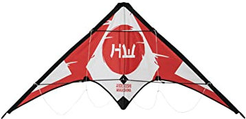 HIDETOSHI WAKASHIMA® Inuwahi Stunt Kite Lenkdrachen mit Fiberglass Gestänge, strapazierfähigem Ripstop Segel und 25 Meter 2-Leiner. Besonders wendig, schnell und präzise steuerbar (weiß/rot)