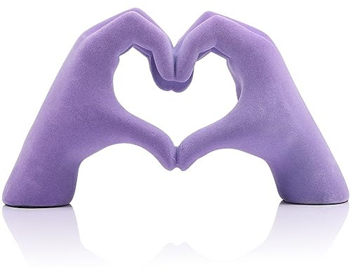 Violette Herz-Handstatue, Heimdekoration, Liebesschild, Kokette, Deko-Hütte, romantische Herz-Handskulptur, für Regale, Schreibtische, Arbeitsplatten, Eingänge, Esstisch, Tafelaufsätze – ideales