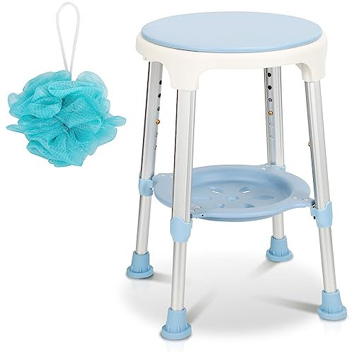 Ansobea Sgabello da doccia per senior, girevole a 360°, regolabile in altezza, 42-54 cm, carico 136 kg, piedini antiscivolo, stabile per la doccia