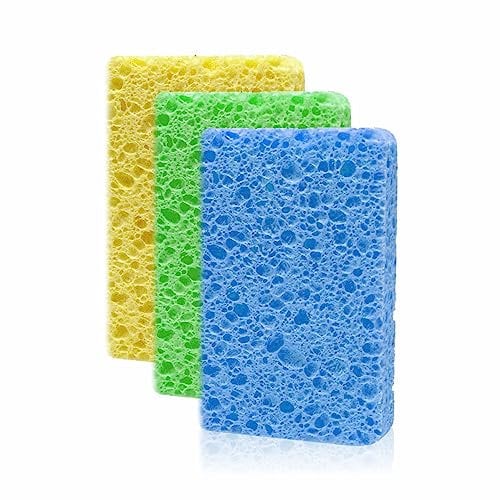Heavy Duty Cellulose Sponges - Absorbent Non Scratch Wipes - Reusable Dish Scrubber for Dishes, Windows, Kitchen, Bathroom - 3 Pack (16 x 11cm)