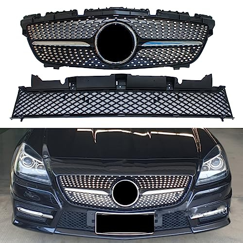 R172 Diamant Stil Schwarz Frontstoßstangengrill für Mercedes SLK Klasse R172 SLK200 SLK250 SLK350 Racing Grill Mesh 2011-2015, passt nicht auf SLK63