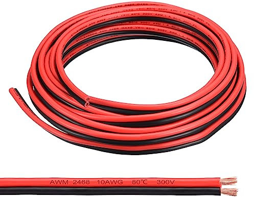 QUARKZMAN 10AWG Elektrischer Draht 2 x 5,26 mm² Strom Kabel 6 Meter Weich und flexibel Kupfer Verlängerungskabel UL2468 Mantelleitung Gerätekabel PVC Silkon 2 adrig Rot Schwarz Elektrokabel