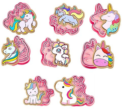 HIMKI Ausstechformen Kinder 3D Cookies Cutter Set, 8-/10-teilig DIY Keksausstecher Plätzchenformen mit mehr Mustern für Weihnachten Halloween Ostern Geburtstag Kinderparty usw (8pcs-Einhorn)