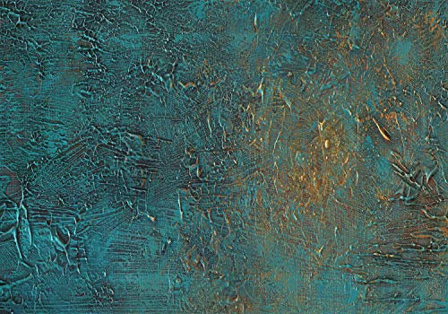 decomonkey Premium Fototapete Steinwand Stein 400x280 cm XL Tapete Fototapeten Vlies Tapeten Vliestapete Wandtapete moderne Wandbild Wand Schlafzimmer Wohnzimmer Mauer Beton Textur türkis grün gold