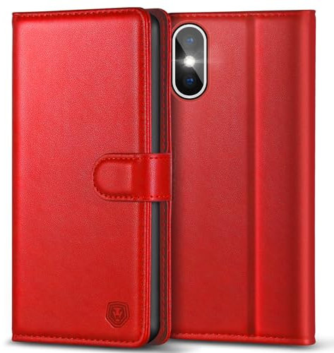 Kuafcase Compatible for iPhone X/XS Case with 4 Card Slots Magnetic Closure Kickstand Shockproof Protective Phone Case Compatible for iPhone X/XS - Red