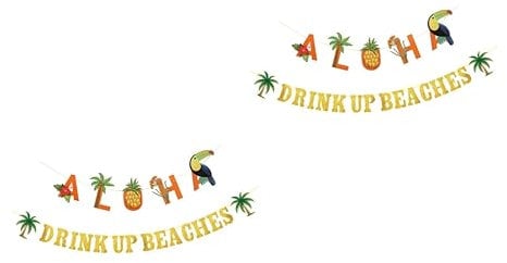 ABOOFAN 4 Pcs Set Coconut Tree Hawaii Party Banner Paper Bunting Set Beach Theme Decorations for Summer Party
