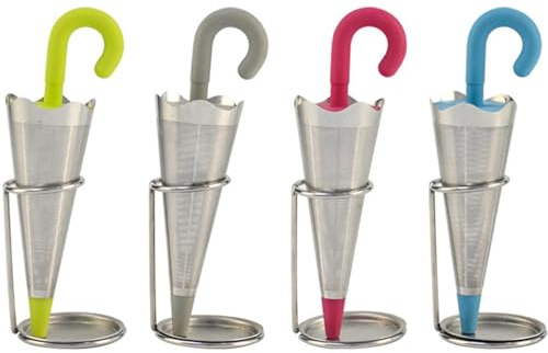 Teesieb, Regenschirm Tee Infuser 4Stücke wiederverwendbarer süßer Teediffusor mit Tropfschale Edelstahl Feinem Mesh losen Tee Infuser mit Silikondeckel für Tee Tassen Tassen Teekannen