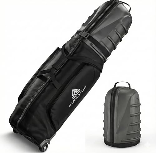 FIRED-UP Hard Top Golf-Reisetaschen für Fluggesellschaften – 1680D Hartschalen-Golf-Reisetasche mit Rollen, internem Gurt, Haltegriff und robustem Reißverschluss – zusammenklappbare