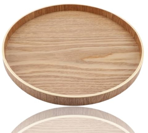 Vassoio in Legno, Vassoio Decorativo Vassoio da Caffè Vassoio Rotondo in Legno Vassoio da Portata Vassoio Per Candele Vassoio da Tavolo Centrotavola Per Sala da Pranzo Decorazioni Per La Tavola(27 cm)