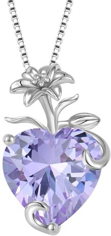 YL Collier Cœur Argent 925 taillé Juin Pierres de Naissance Alexandrite Fleur de lys Pendentif pour Femme