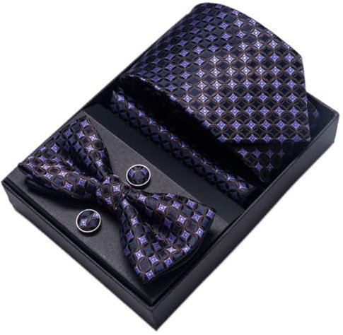 YIHANSS Hochwertiges, handgefertigtes Jacquard-Fliege-Taschentuch-Einstecktuch-Manschettenknopf-Set, Krawatte, Box-Fit-Arbeitsplatz