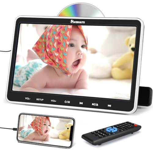 NAVISKAUTO 10,1 Pouce HDMI Input Lecteur DVD Voiture Slot in Design pour Enfant,Lecteur DVD Portable Supporte AV in AV Out,Ecran d'appui tête Région Libre USB SD