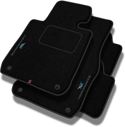 PERFORMANCE Personalisierte Velours Fußmatten Auto passend für Audi A2 2000-2005 - Standard, Perforiert, Cyan, weiß und grün -Präzise CNC-Stickerei, Design-Lochpaspel, Auto Fußmatten - Perfekt für Aut