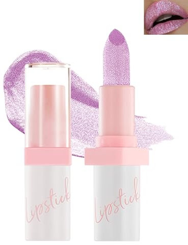 Metallic Glitzer Lippenstift, Shimmer Lippenstift Rose Wasserfest Langanhaltend, Diamond Glänzend Glossy Lipgloss, Creme Feuchtigkeitsspendend Texture, Glitter Lipstick Make-up Geschenke für Frauen-01