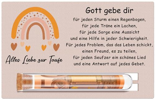 Otuuz Taufe Geldgeschenk für Mädchen Junge Taufgeschenk Patenkind inklusive Reagenzglas Regenbogen Holz Taufkarte, Geldgeschenke Verpackung Geld Verschenken für Taufkind Geld Gutschein Taufe Geschenk