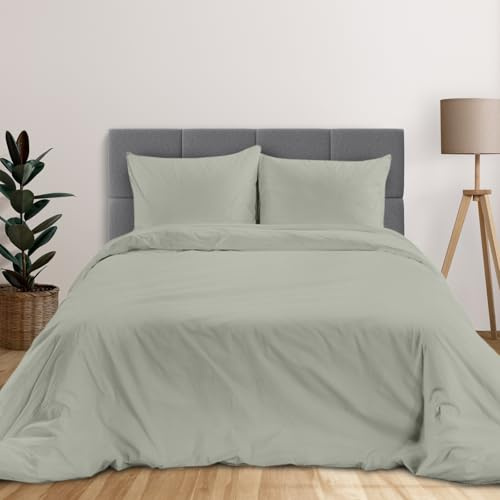 Pizuna Perkal Bettbezug 155x220 Baumwolle Silber | langstaplige Baumwolle in Perkalbindung Bettbezug set mit verdecktem Rei Bverschluss und 1 Kopfkissenbezug 80x80 Mako Satin